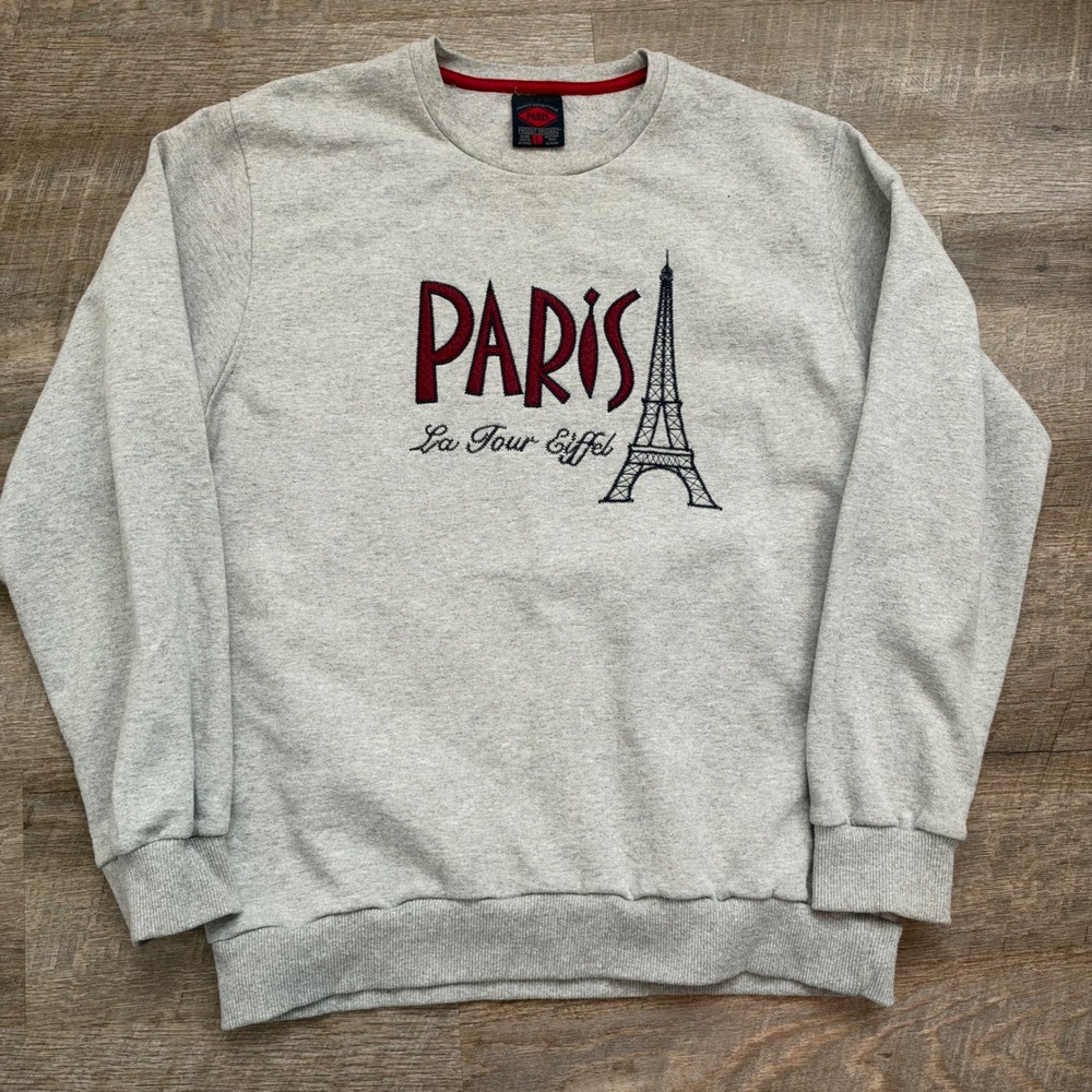 France Authentique Paris Eiffel Tower Sweatshirt Large Gray Embroidered Graphic